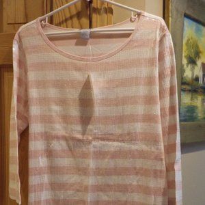 JOAN VASS Shirt Tunic~Peach + White Striped Sequins Print~Size:  2 New with Tags